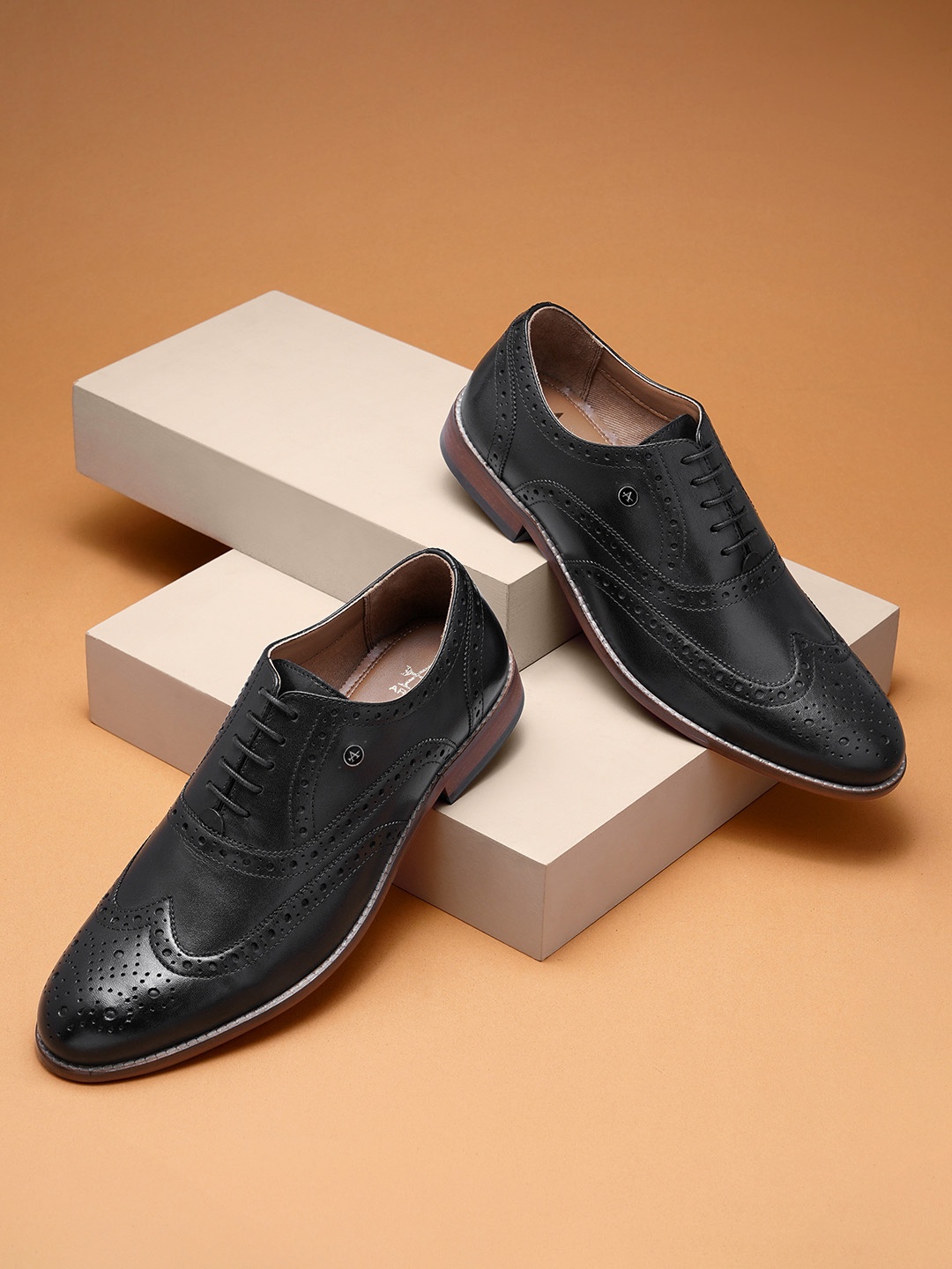 

Arrow Men Charter Perforated Leather Formal Brogues, Black