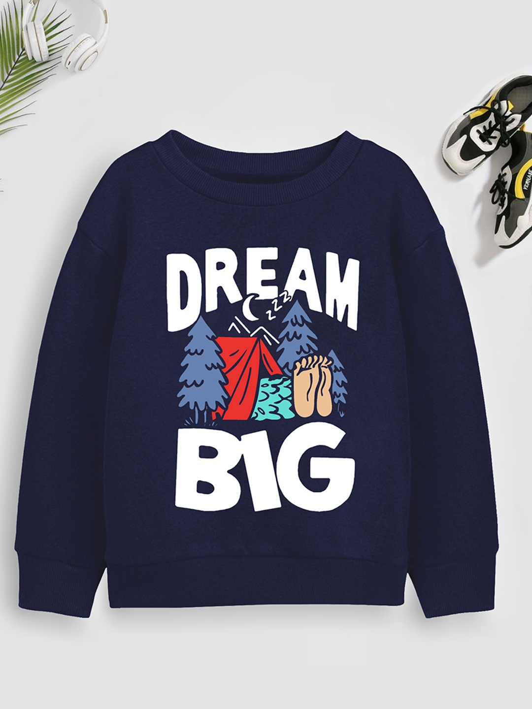Trampoline Boys Typography Printed Pullover Cotton Sweatshirt, Blue