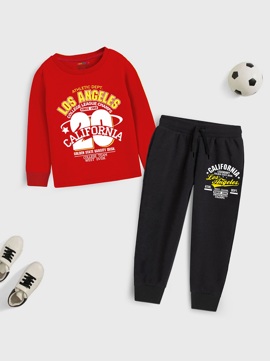 

Trampoline Kids Printed T-Shirt With Trousers, Red