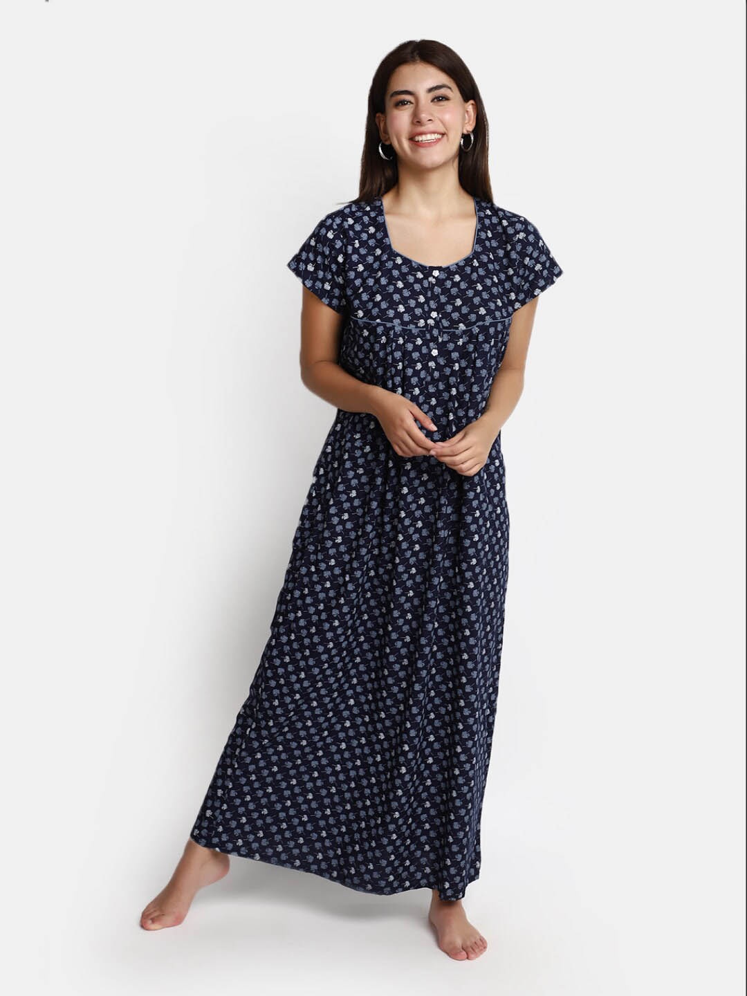 

V-Mart Floral Printed Maxi Nightdress, Navy blue