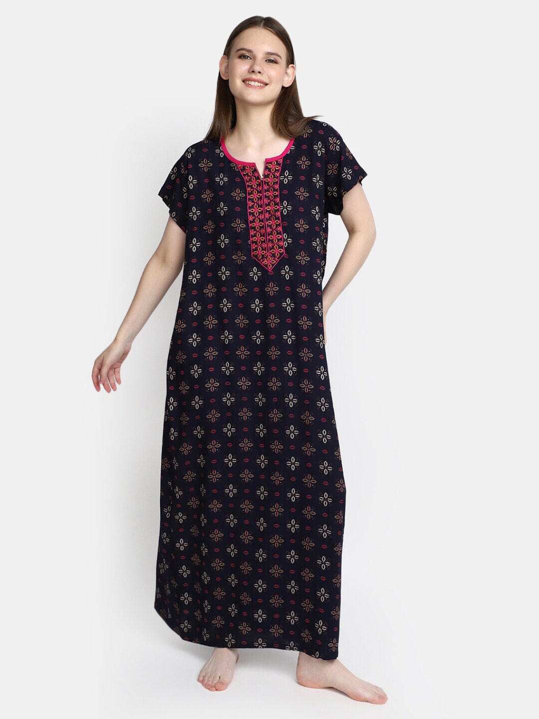 

V-Mart Floral Printed Maxi Nightdress, Blue