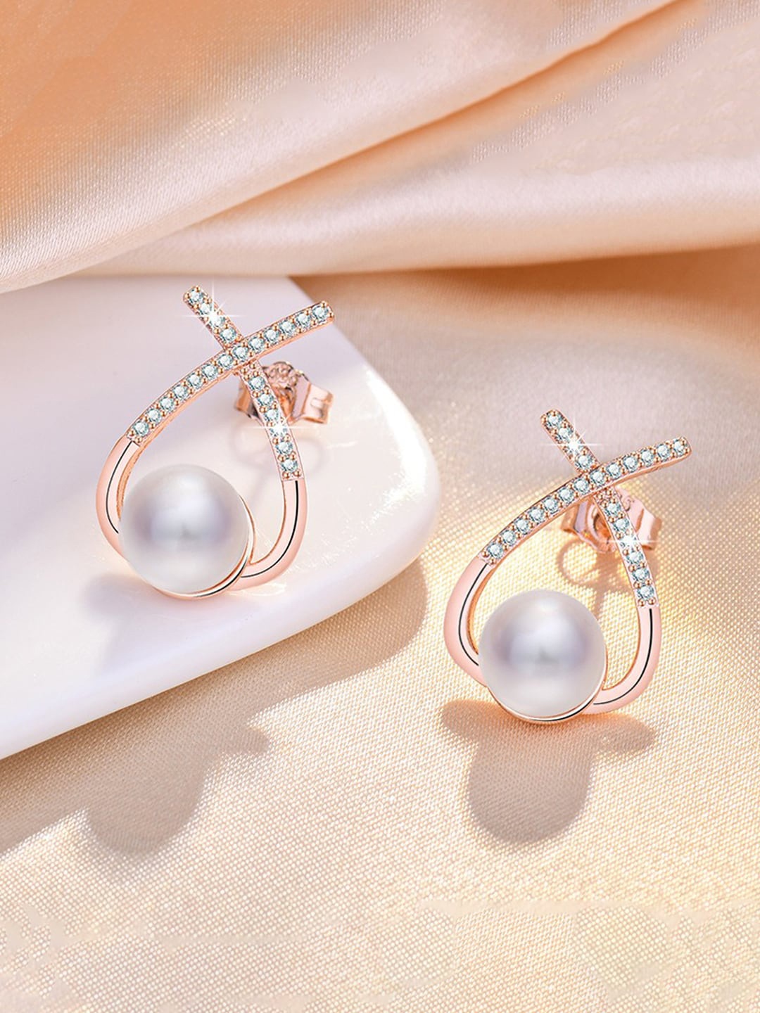 

Jewels Galaxy Rose Gold Plated AD Studded Drop Earrings