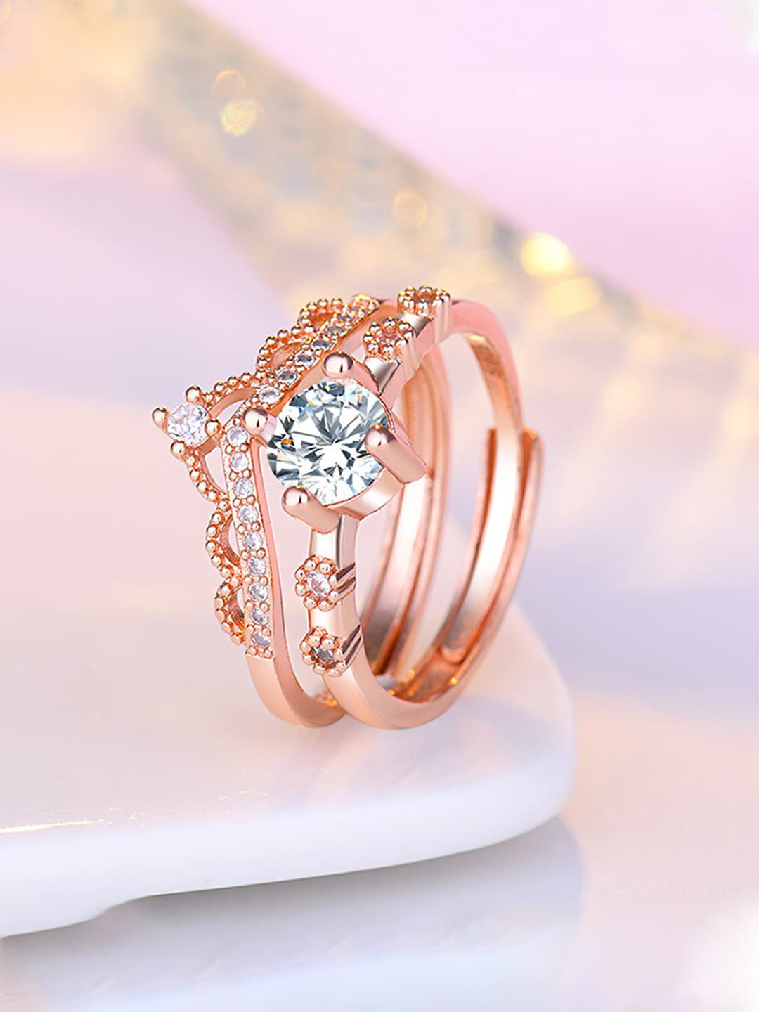 

Jewels Galaxy Set Of 2 Rose Gold-Plated AD Studded Finger Ring
