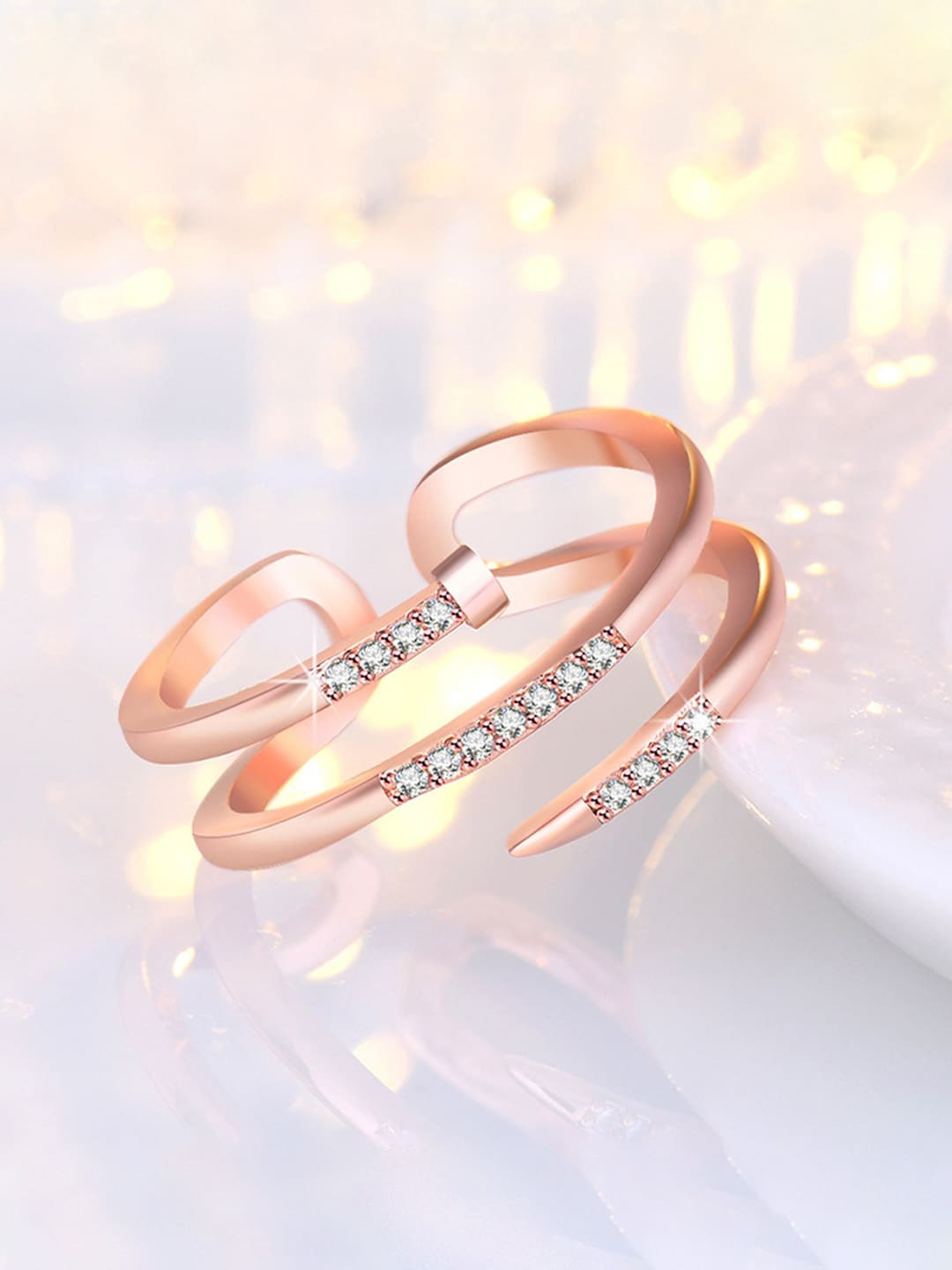 

Jewels Galaxy Rose Gold-Plated American Diamond Studded Finger Ring