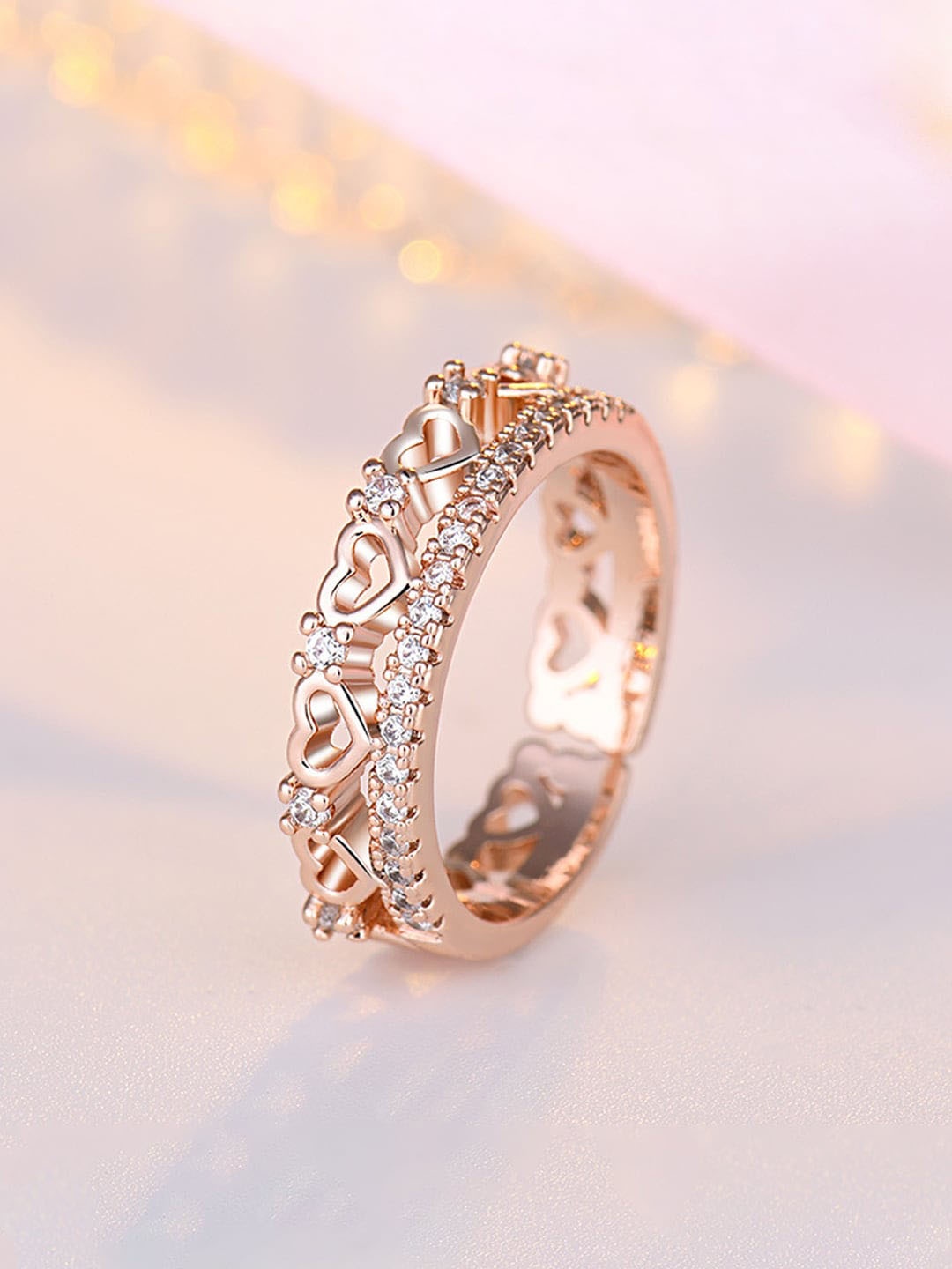 

Jewels Galaxy Rose Gold-Plated American Diamond Studded Finger Ring