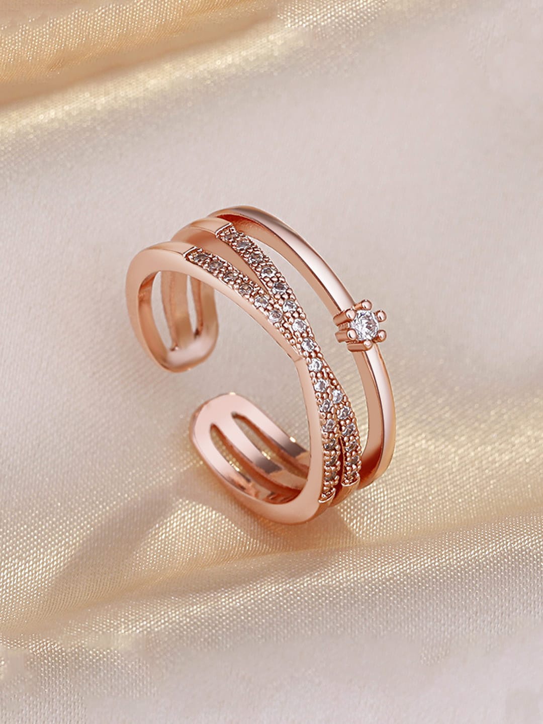 

Jewels Galaxy Rose Gold-Plated American Diamond Studded Finger Ring