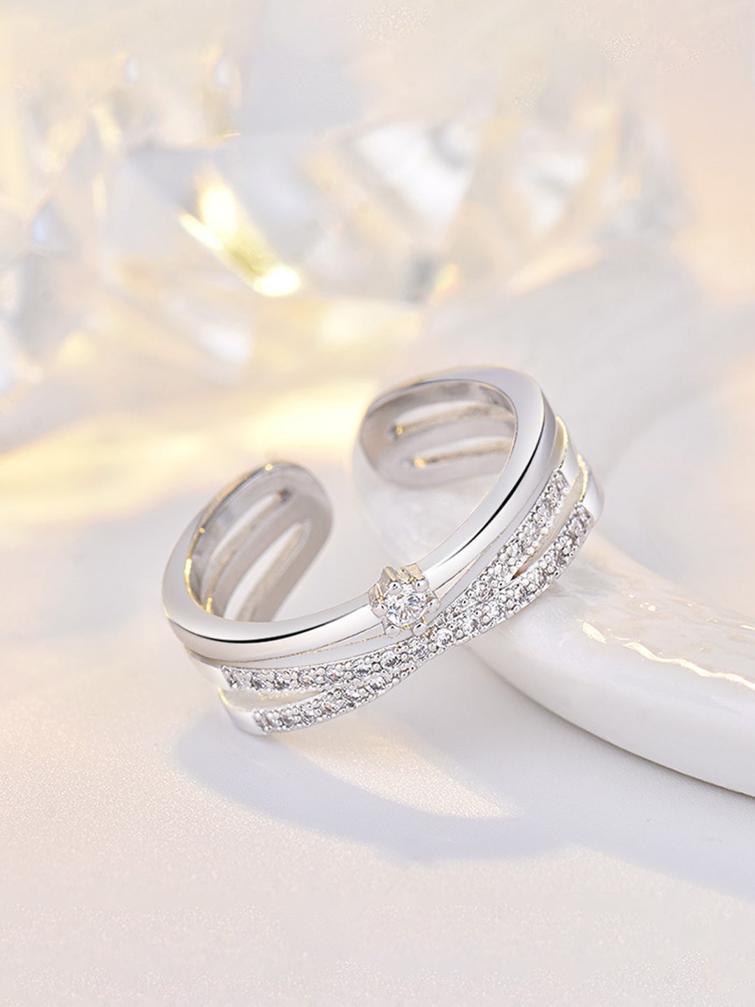 

Jewels Galaxy Silver-Plated AD Studded Finger Ring