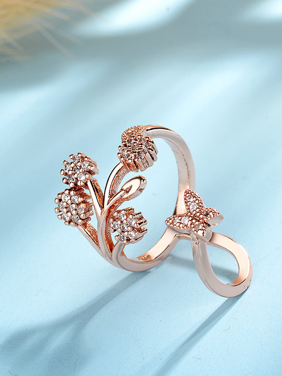 

Jewels Galaxy Rose Gold-Plated AD Studded Finger Ring