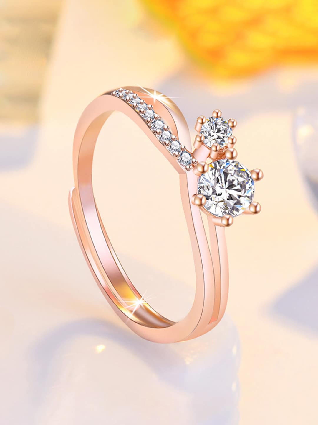

Jewels Galaxy Rose Gold-Plated AD Studded Finger Ring