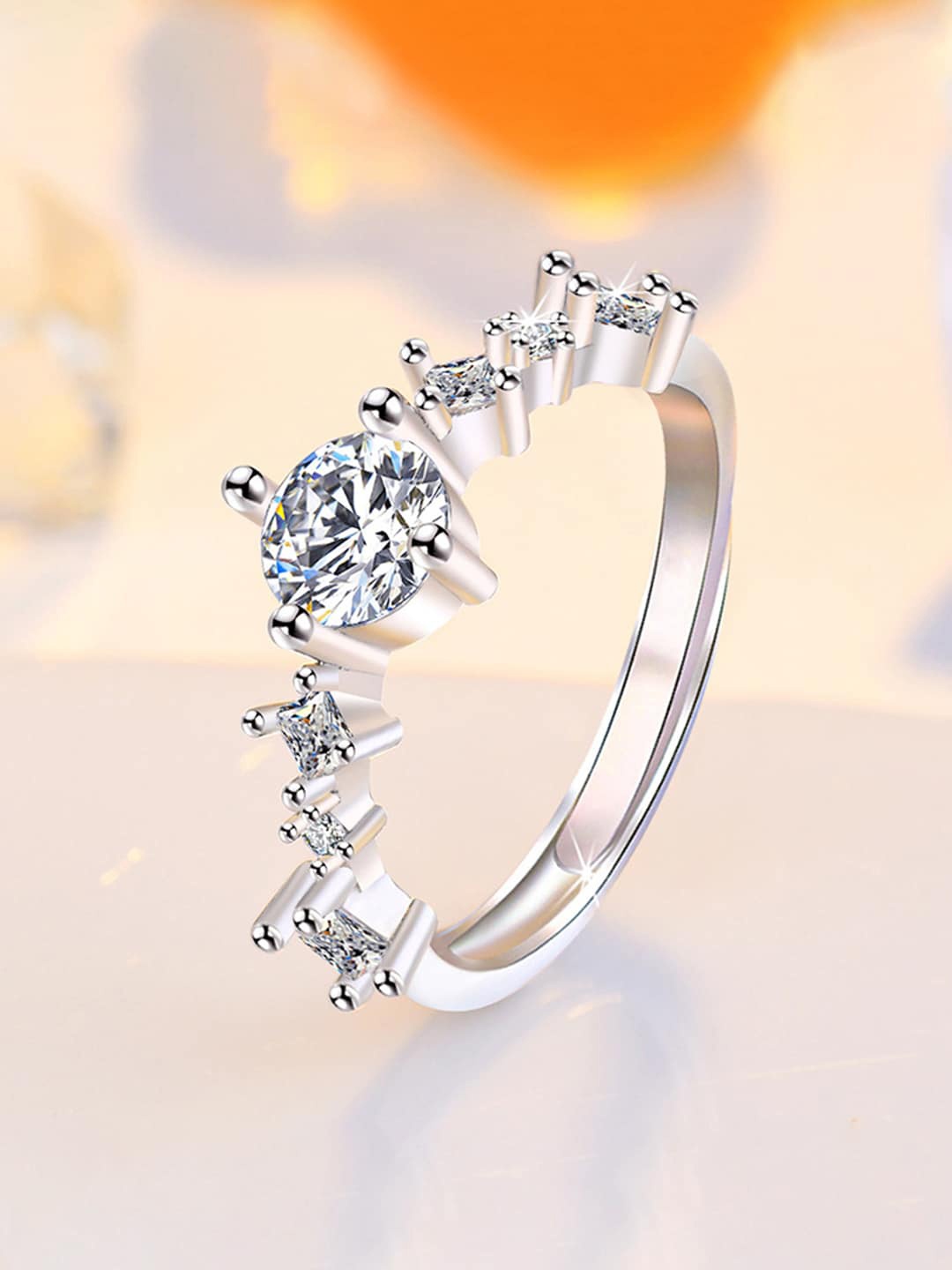 

Jewels Galaxy Silver-Plated American Diamond Studded Finger Ring