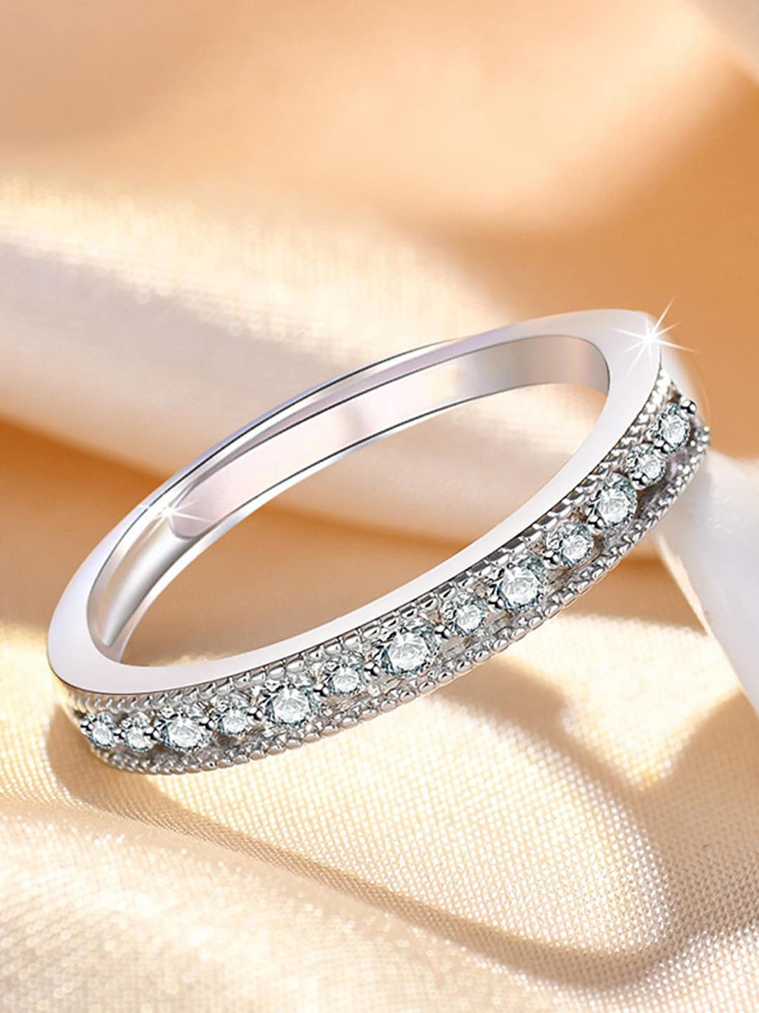 

Jewels Galaxy Silver-Plated AD Studded Finger Ring