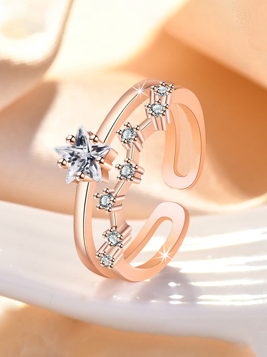 

Jewels Galaxy Rose Gold-Plated AD Studded Finger Ring