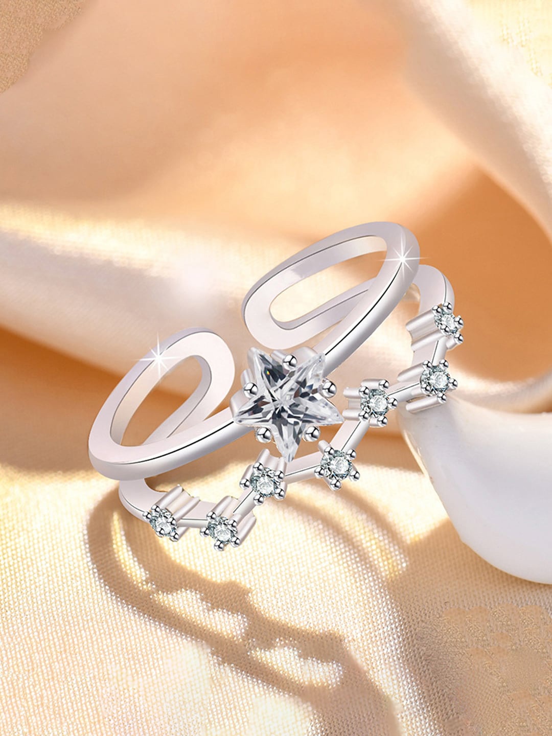 

Jewels Galaxy Silver-Plated AD Studded Finger Ring