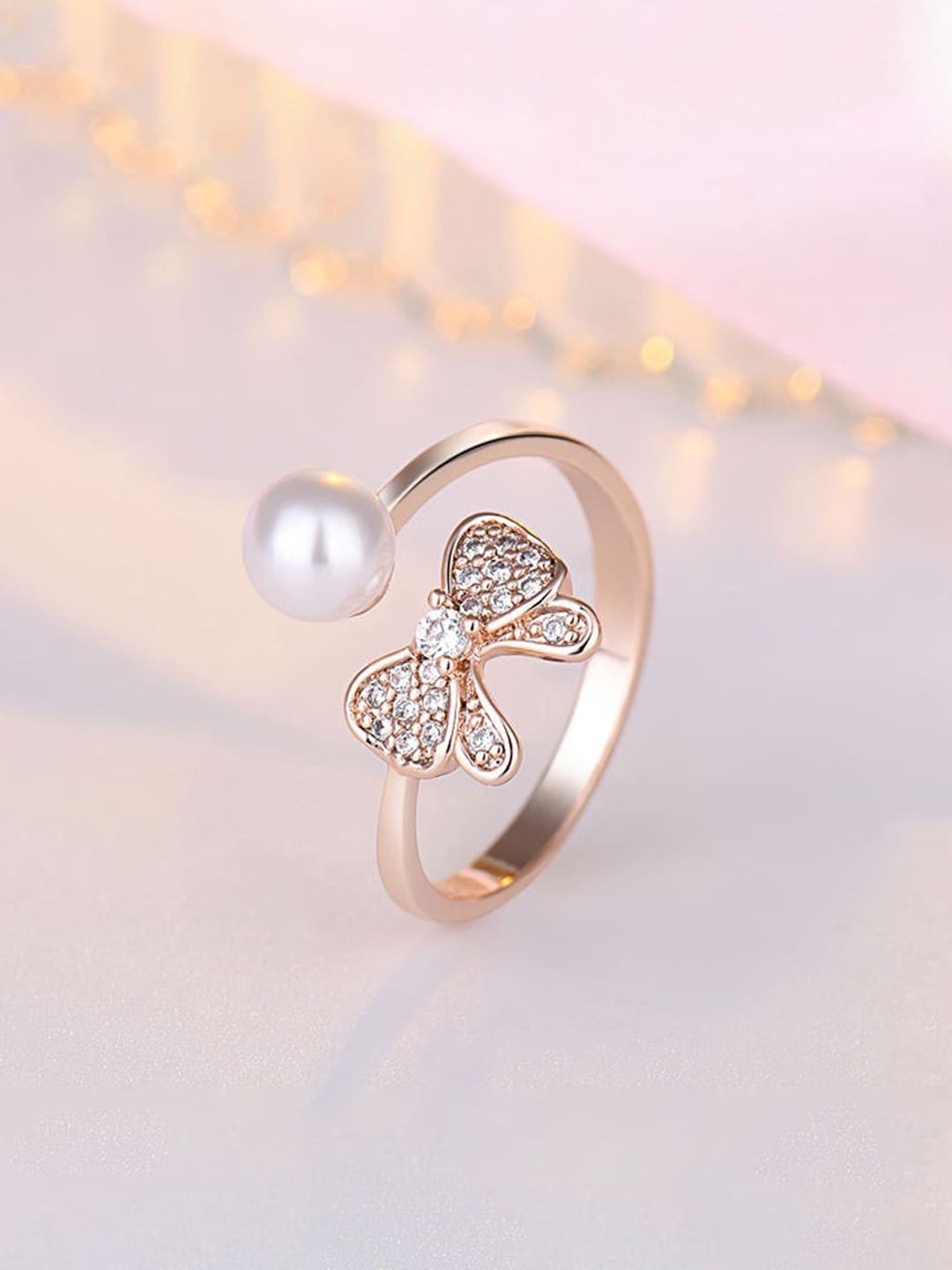 

Jewels Galaxy Rose Gold-Plated AD Studded Finger Ring