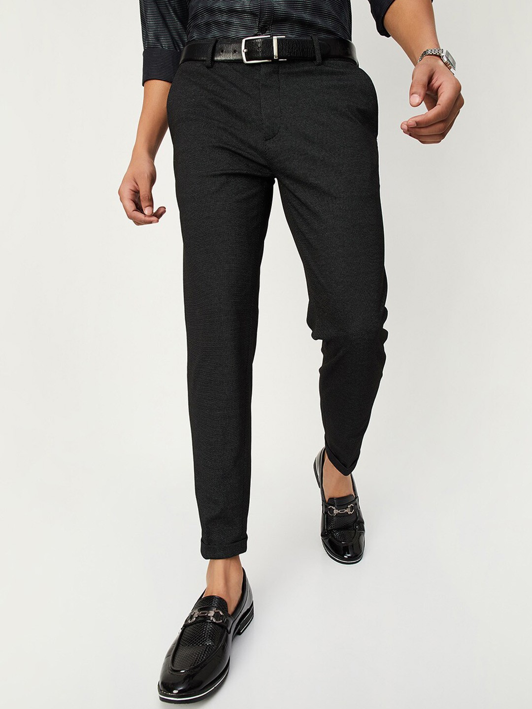 

max Men Mid-Rise Regular Fit Lycra Regular Trousers, Grey