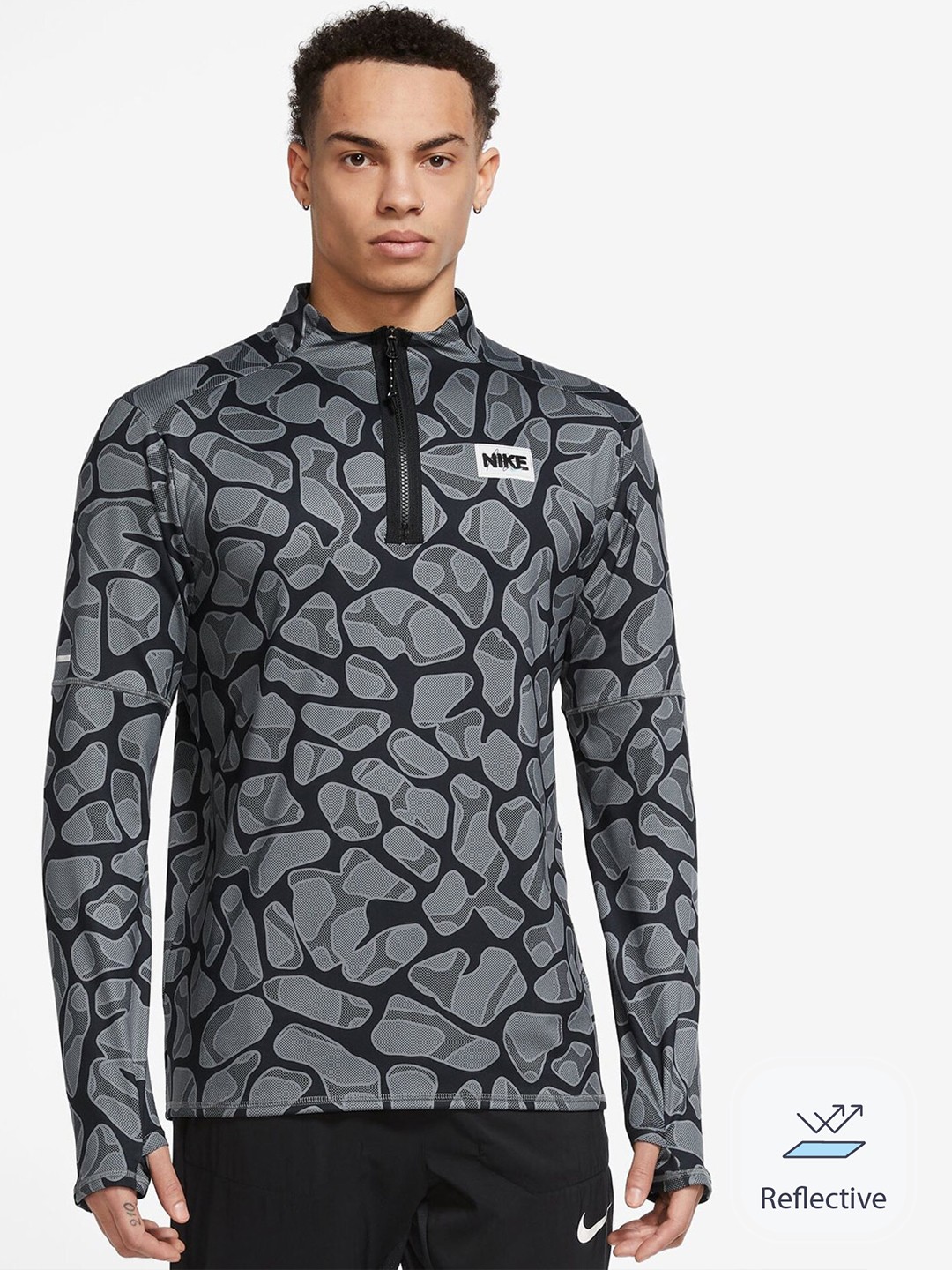 

Nike Dri-FIT Element D.Y.E. Men's 1/4-Zip Running T-shirts, Grey