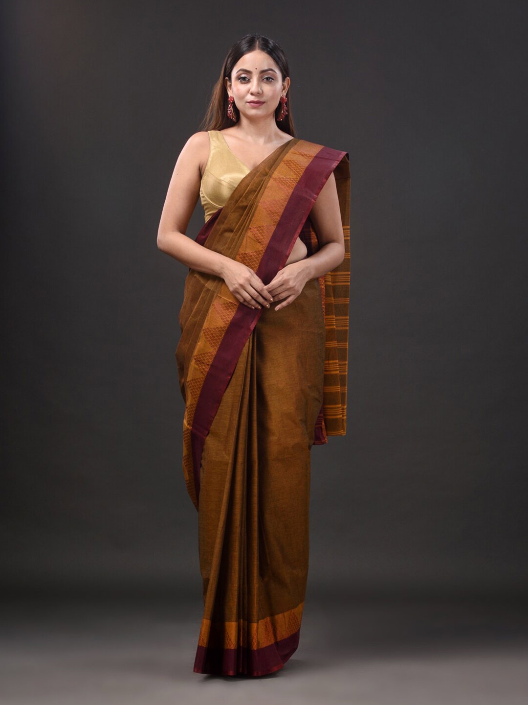 

Mitera Rust Pure Cotton Taant Saree