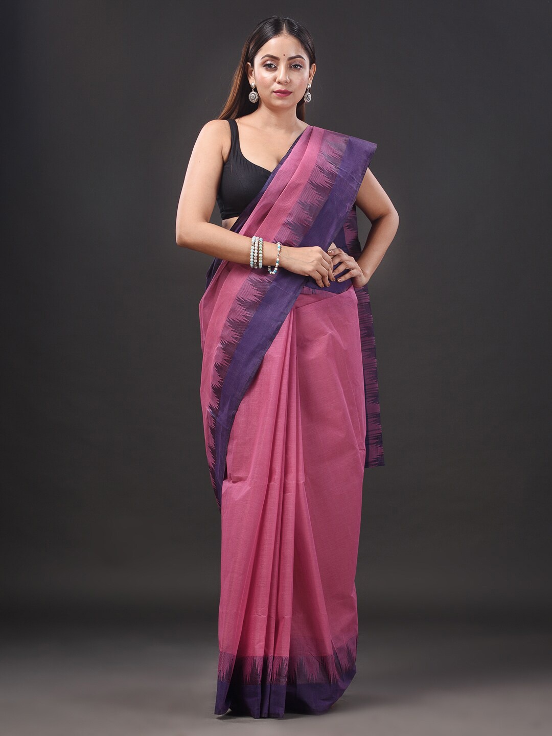 

Mitera Pink Pure Cotton Taant Saree