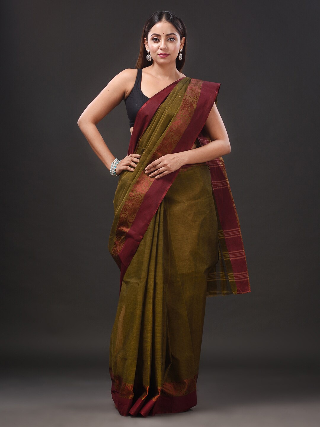 

Mitera Green Pure Cotton Taant Saree
