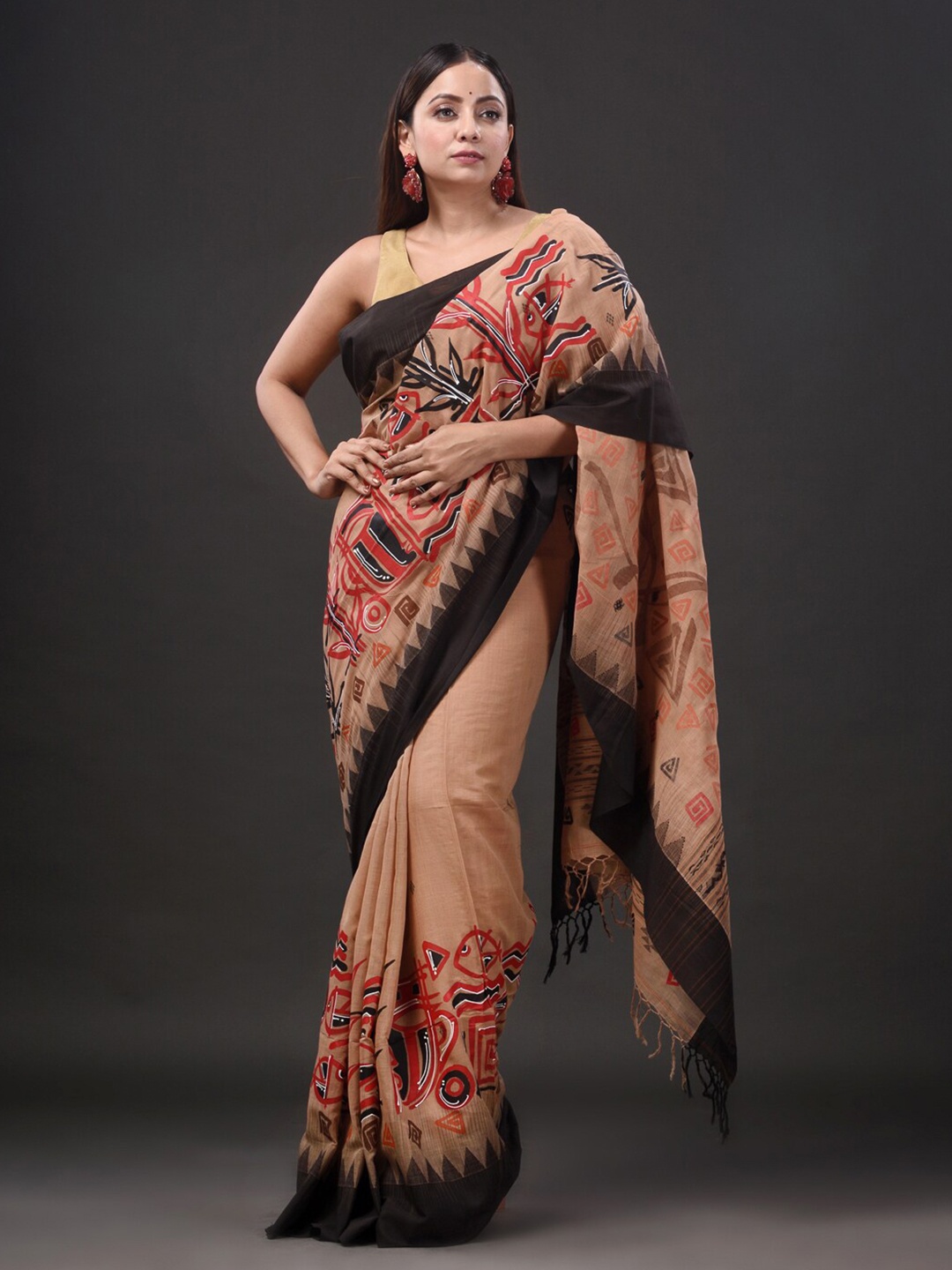 

Mitera Beige & Red Pure Cotton Saree