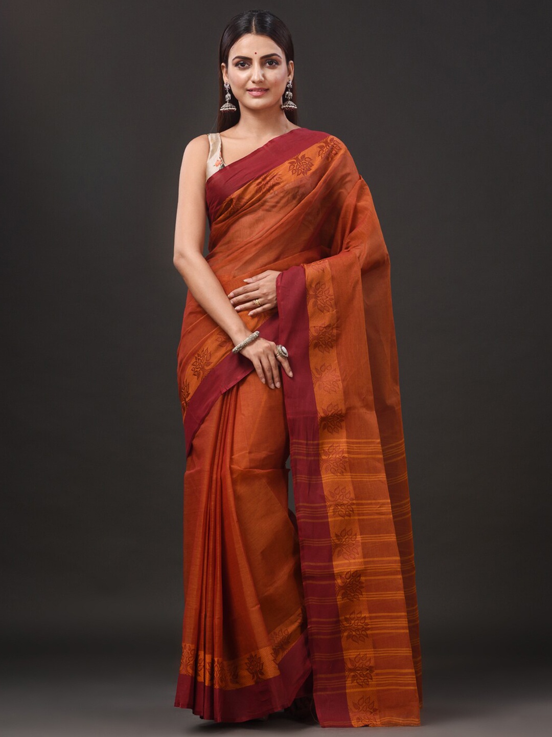 

Mitera Rust Pure Cotton Taant Saree