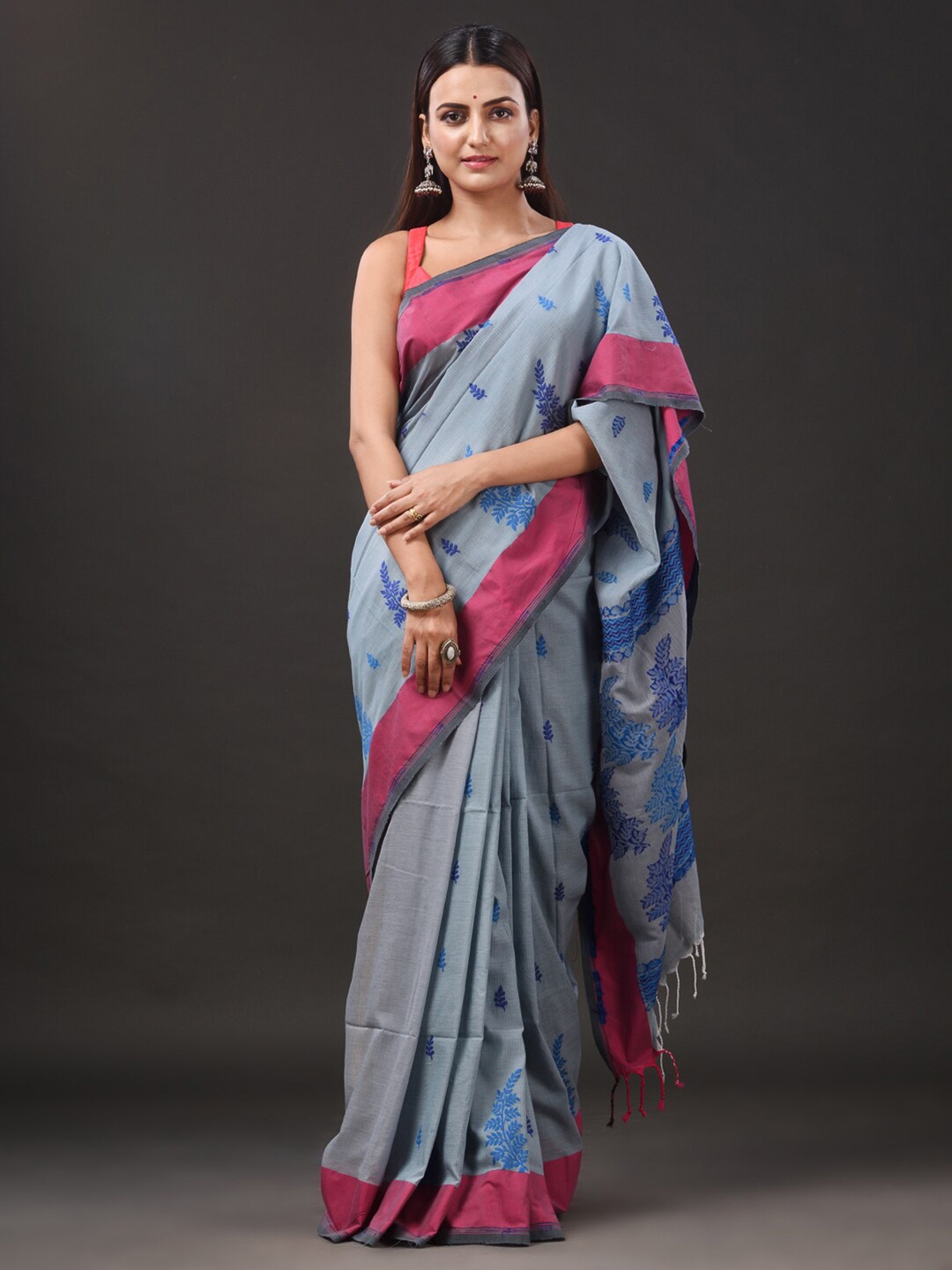 

Mitera Ethnic Motifs Woven Design Pure Cotton Saree, Blue