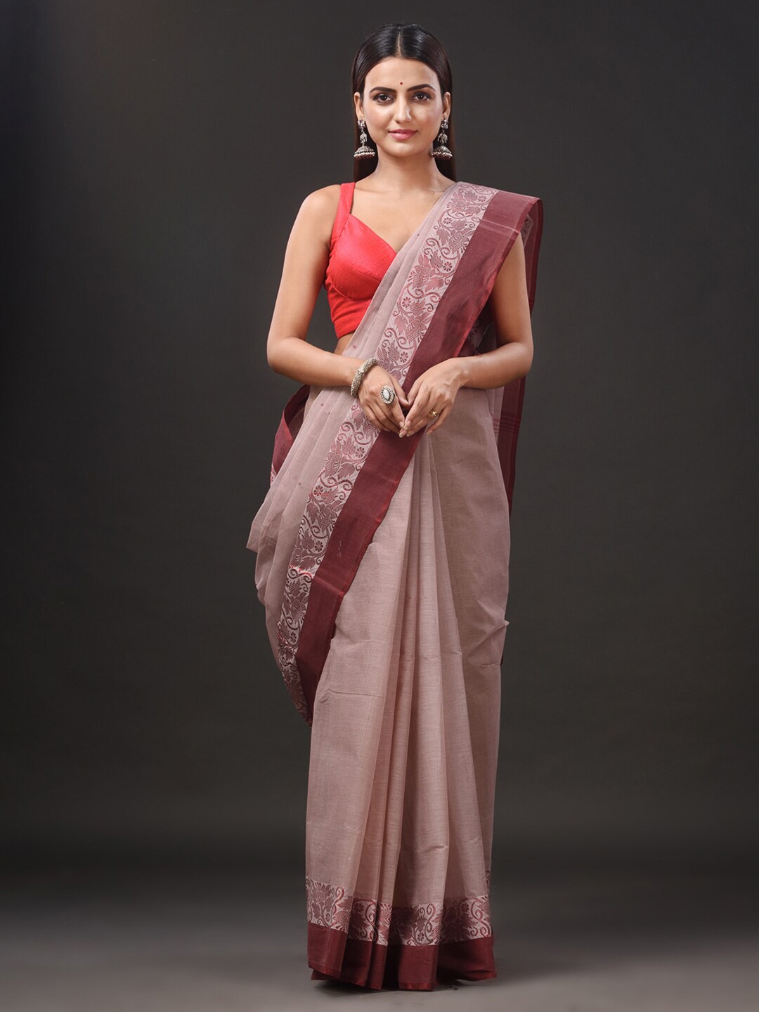 

Mitera Mauve & Maroon Pure Cotton Handloom Taant Saree