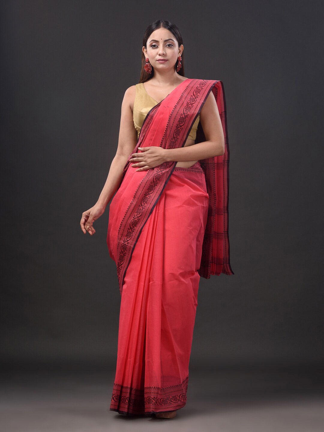

Mitera Pink Ethnic Motifs Woven Design Pure Cotton Taant Saree
