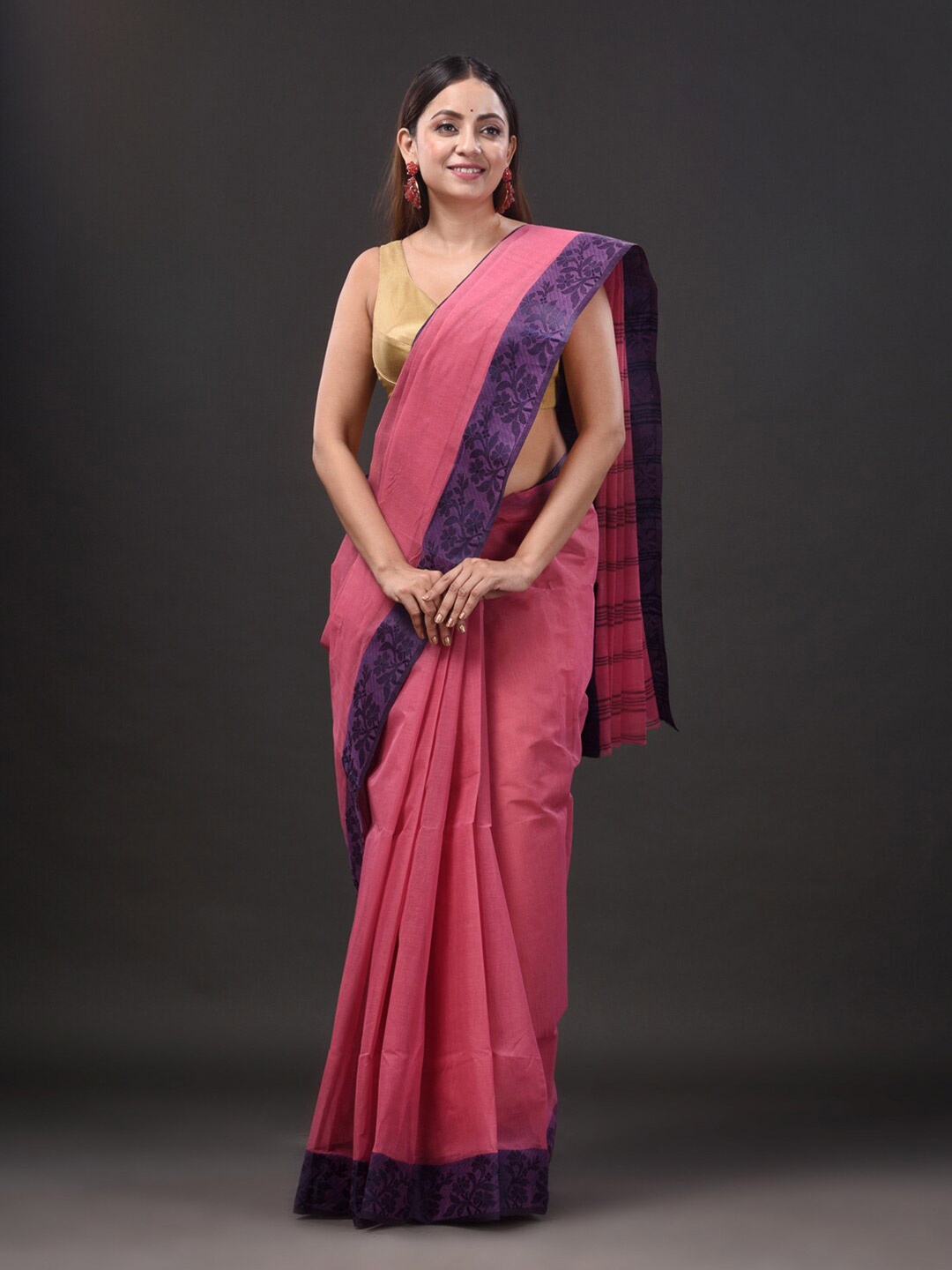 

Mitera Pure Cotton Taant Saree, Pink