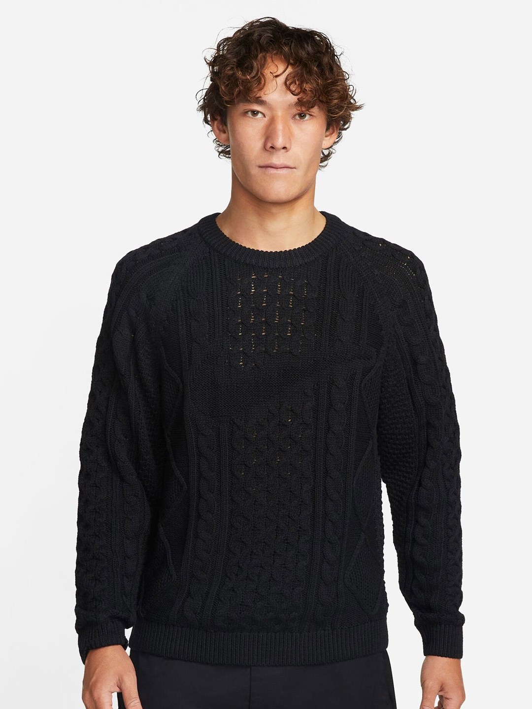 

Nike Sportswear Cable Knit Self Design Pullover Sweaters, Black