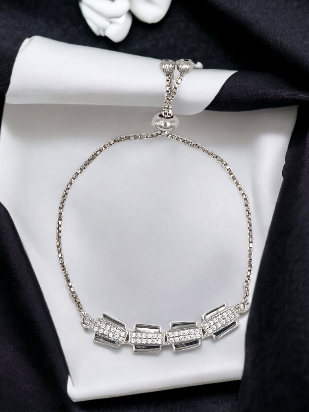 

DressBerry Silver-Plated American Diamond Studded Wraparound Bracelet