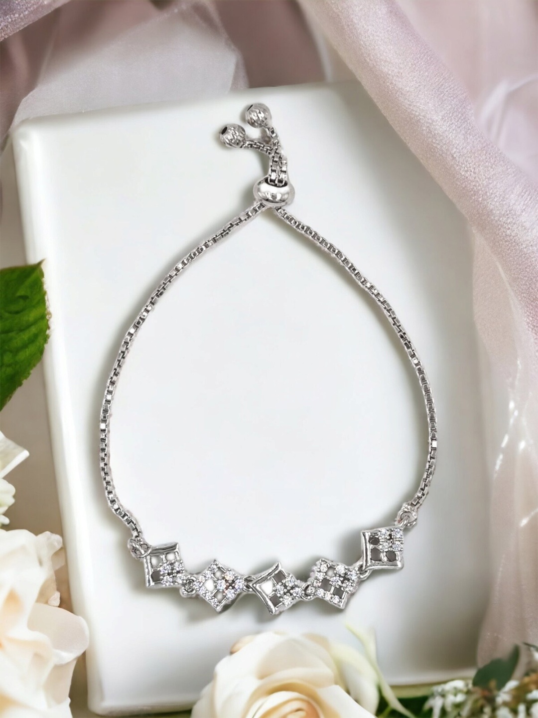 

DressBerry Silver-Plated American Diamond Studded Wraparound Bracelet