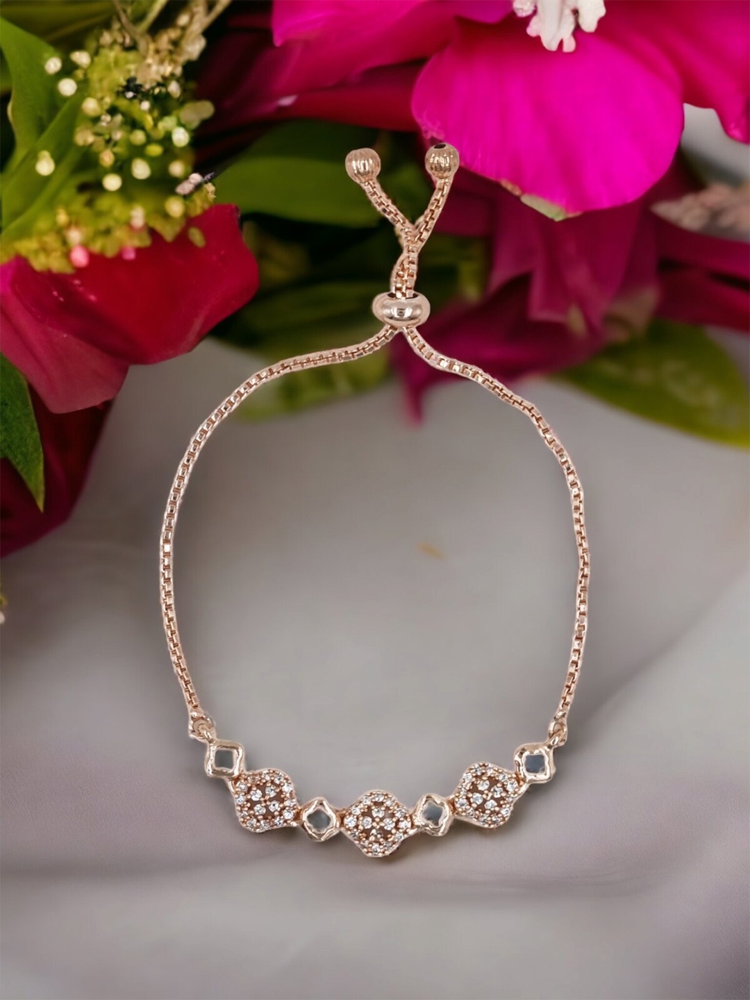 

DressBerry Rose Gold-Plated American Diamond Studded Cuff Bracelet