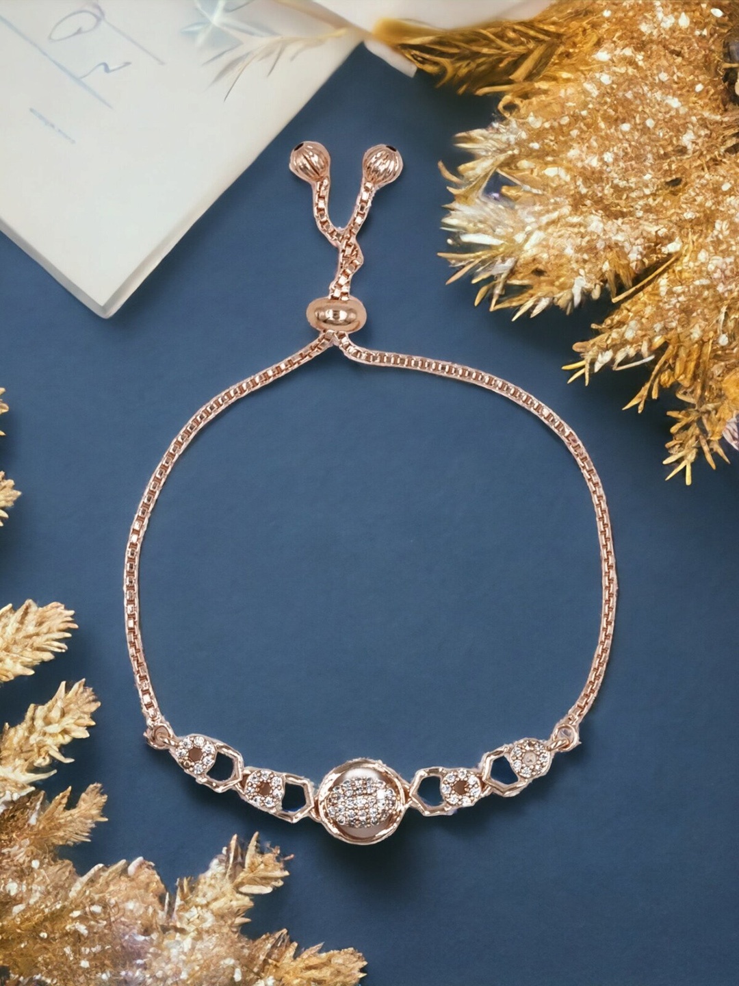 

DressBerry Cubic Zirconia Rose Gold-Plated Wraparound Bracelet