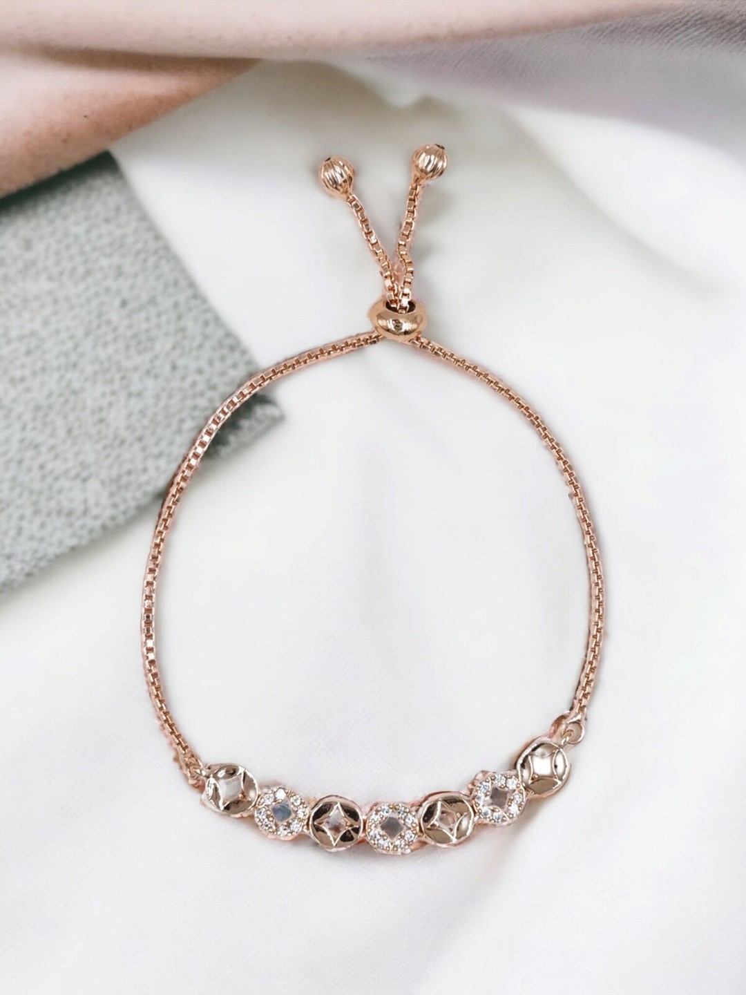 

DressBerry Rose Gold-Plated Cubic Zirconia Studded Wraparound Bracelet