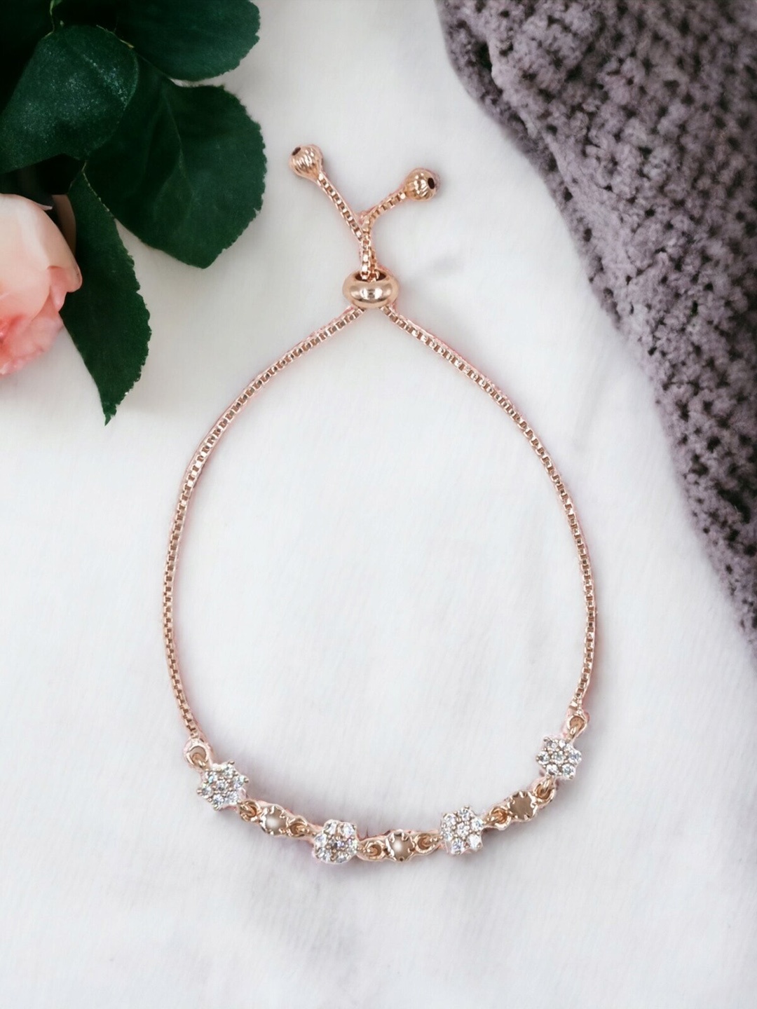 

DressBerry Rose Gold-Plated Cubic Zirconia Studded Wraparound Bracelet