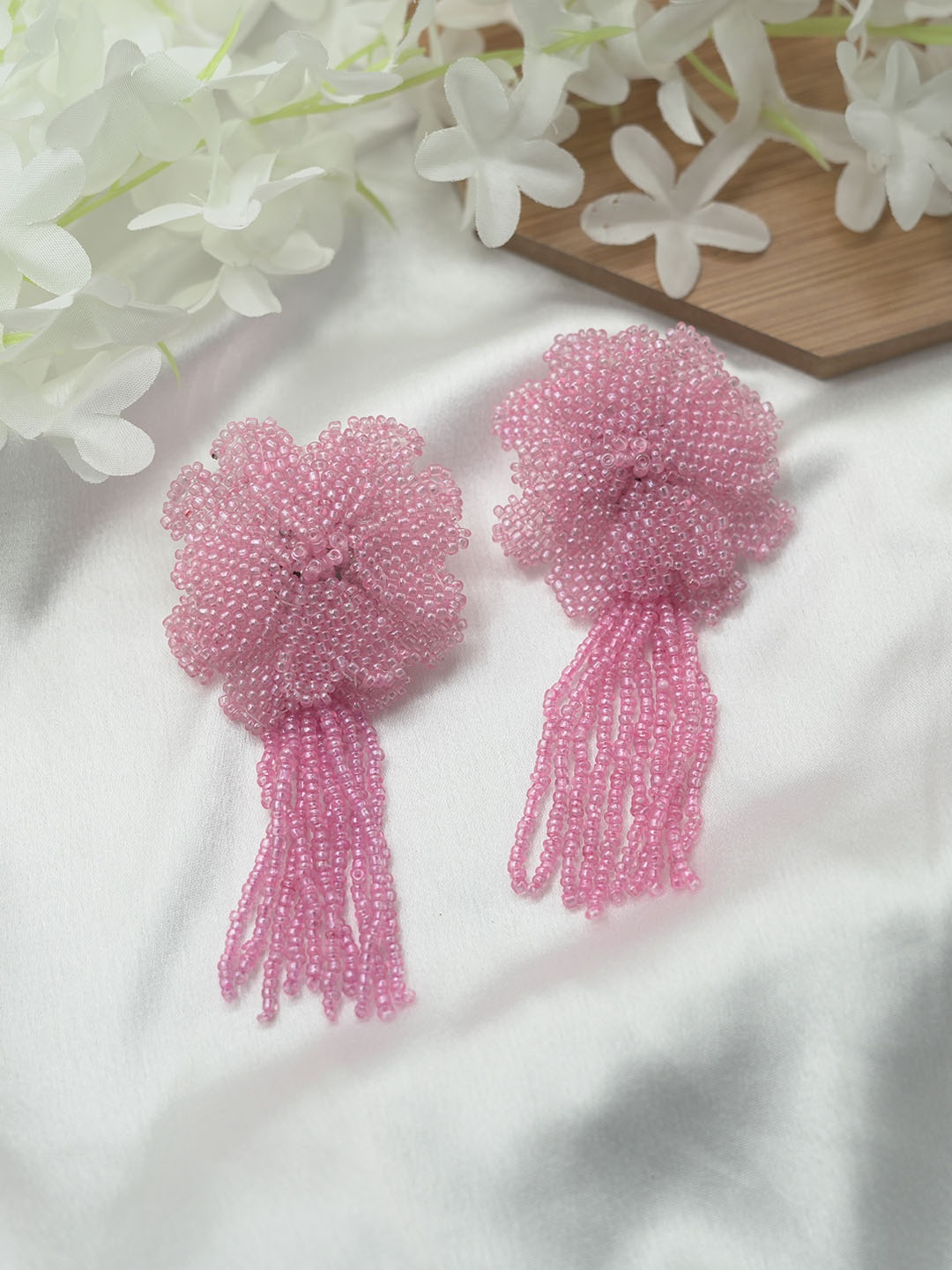 

ISHKAARA Beaded Floral Drop Earrings, Pink