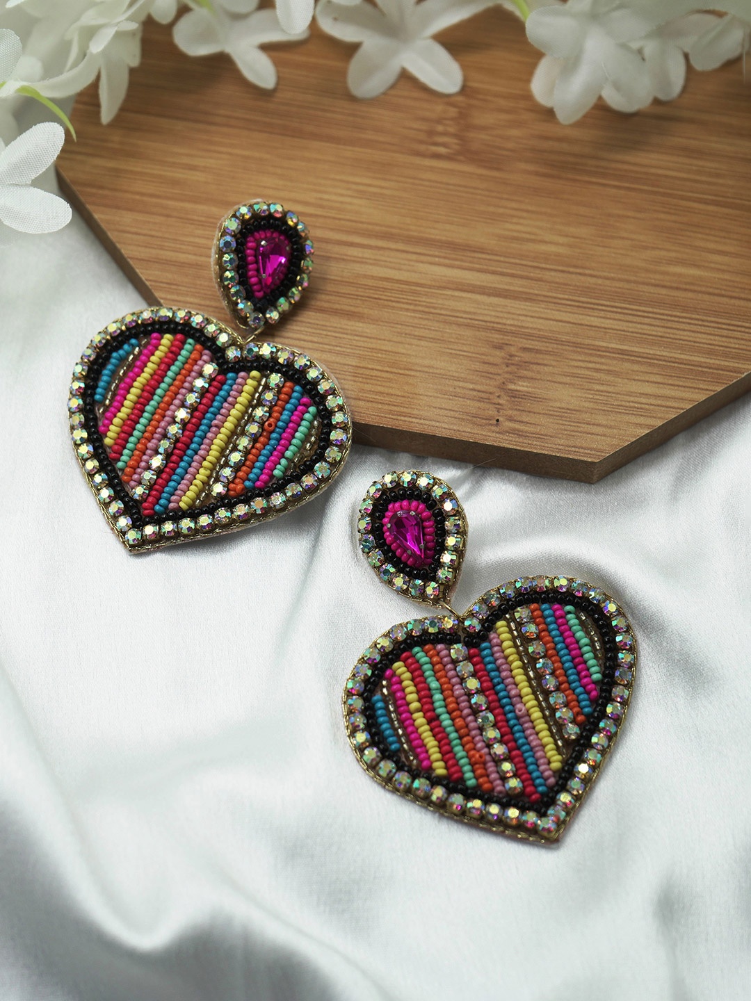 

ISHKAARA Heart Beaded Drop Earrings, Yellow