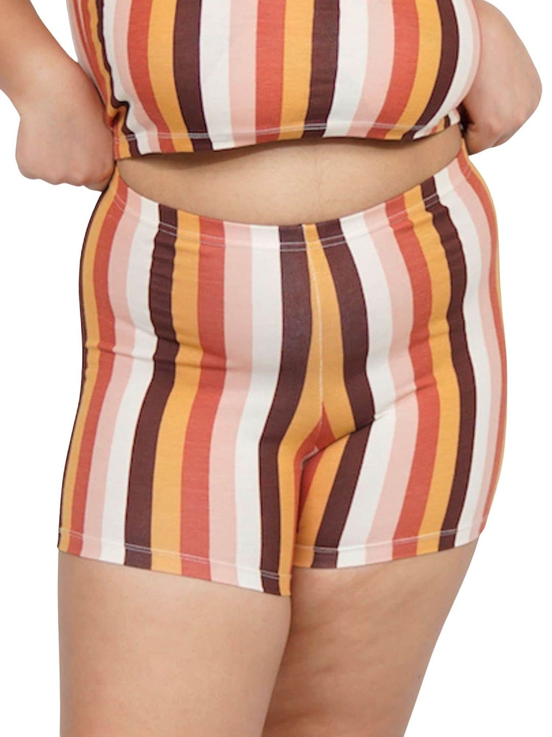 Butt-Chique Plus Size Striped Anti-Microbial Boy Shorts Briefs, Brown