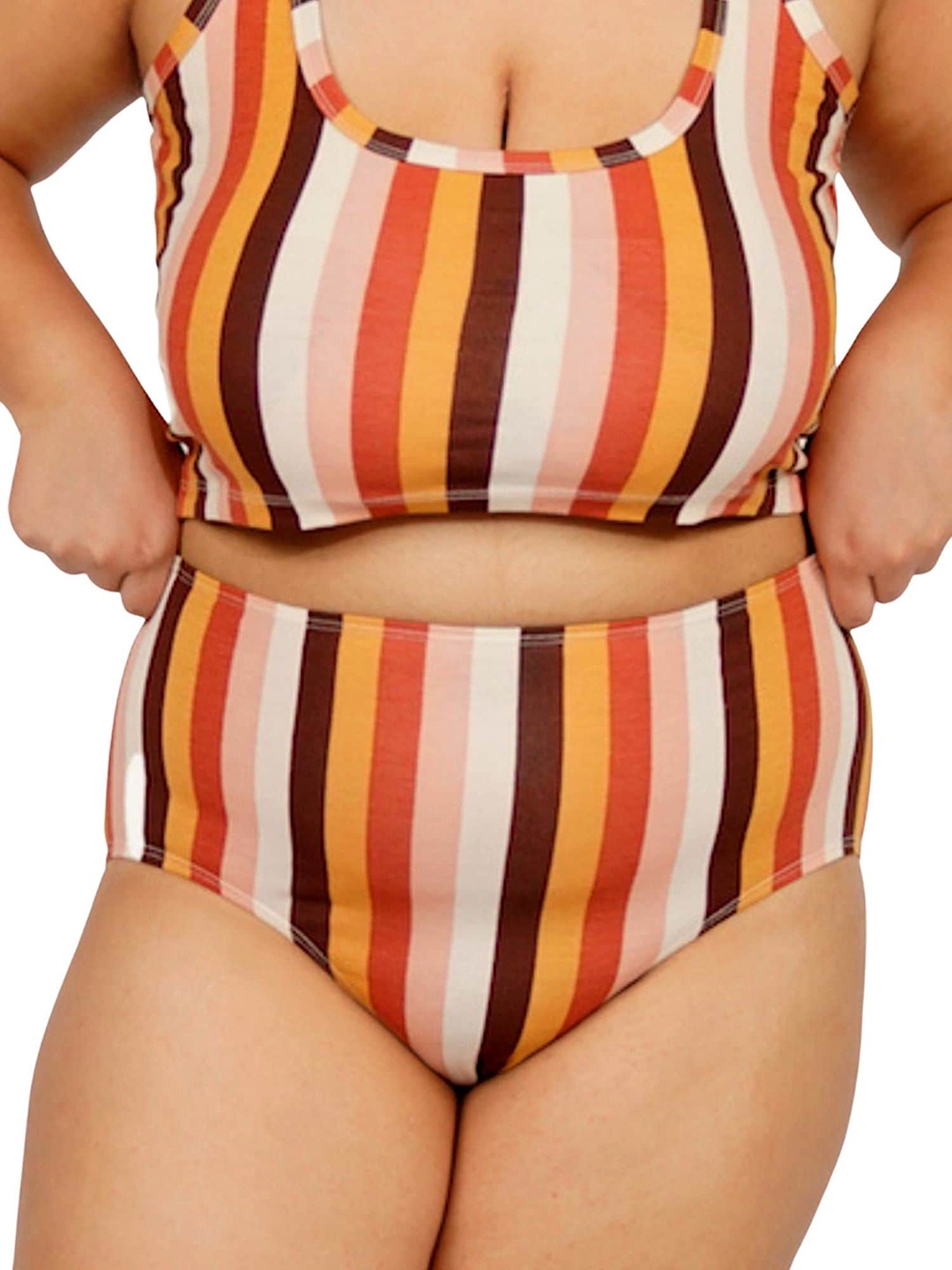 

Butt-Chique Striped High Rise Basic Briefs, White