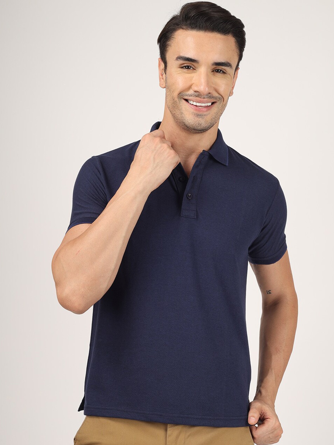 

Greylongg Polo Collar Casual Knitted T-shirt, Navy blue