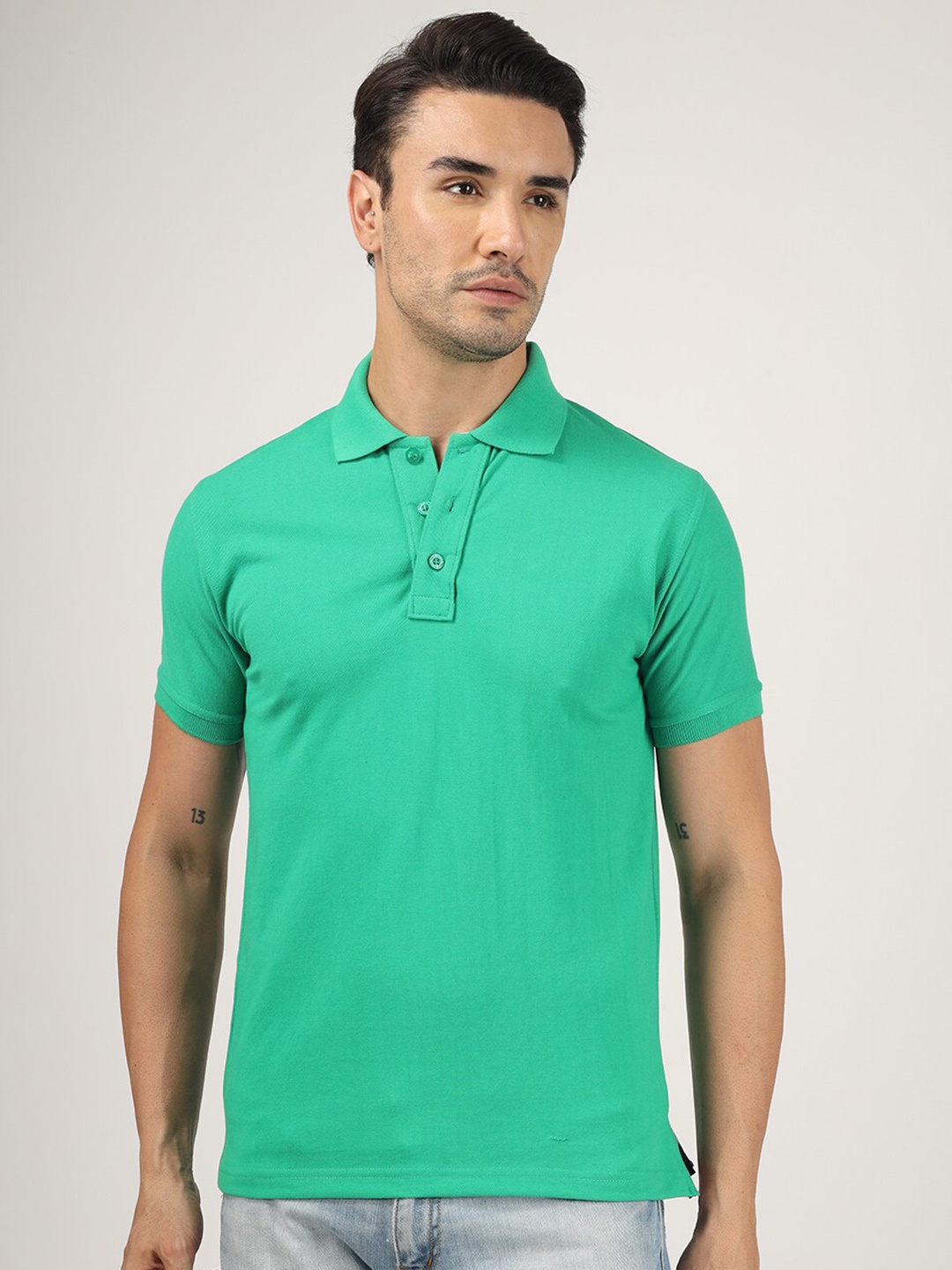 

Greylongg Polo Collar Casual Knitted T-shirt, Green