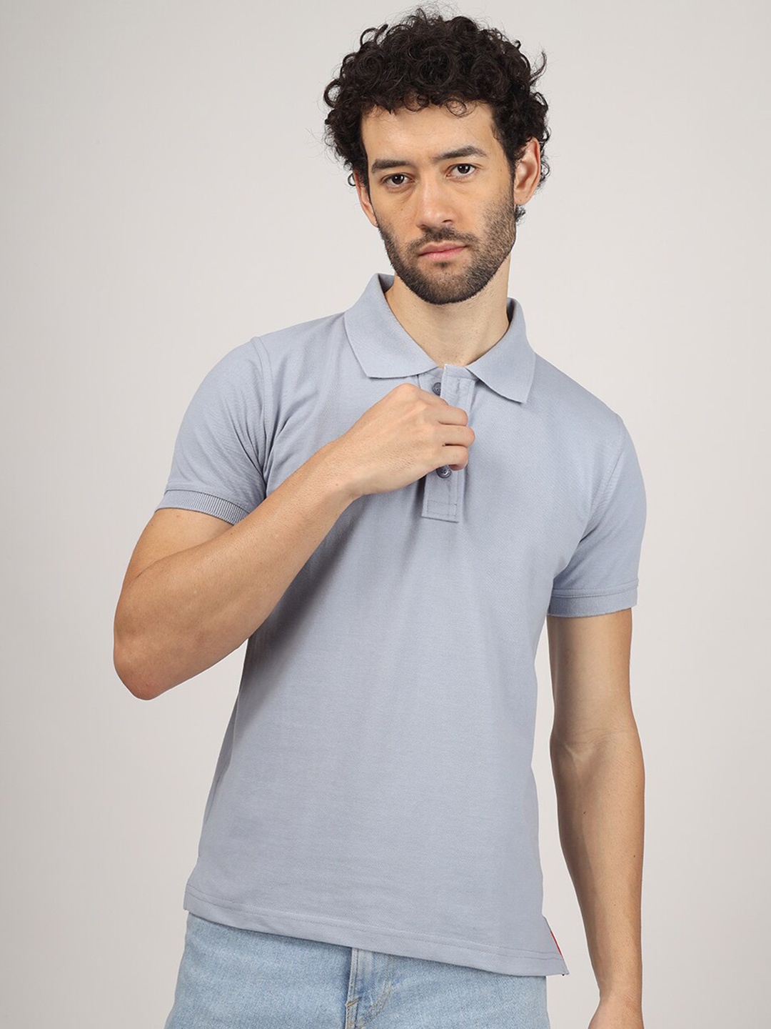 

Greylongg Polo Collar Casual Knitted T-shirt, Grey