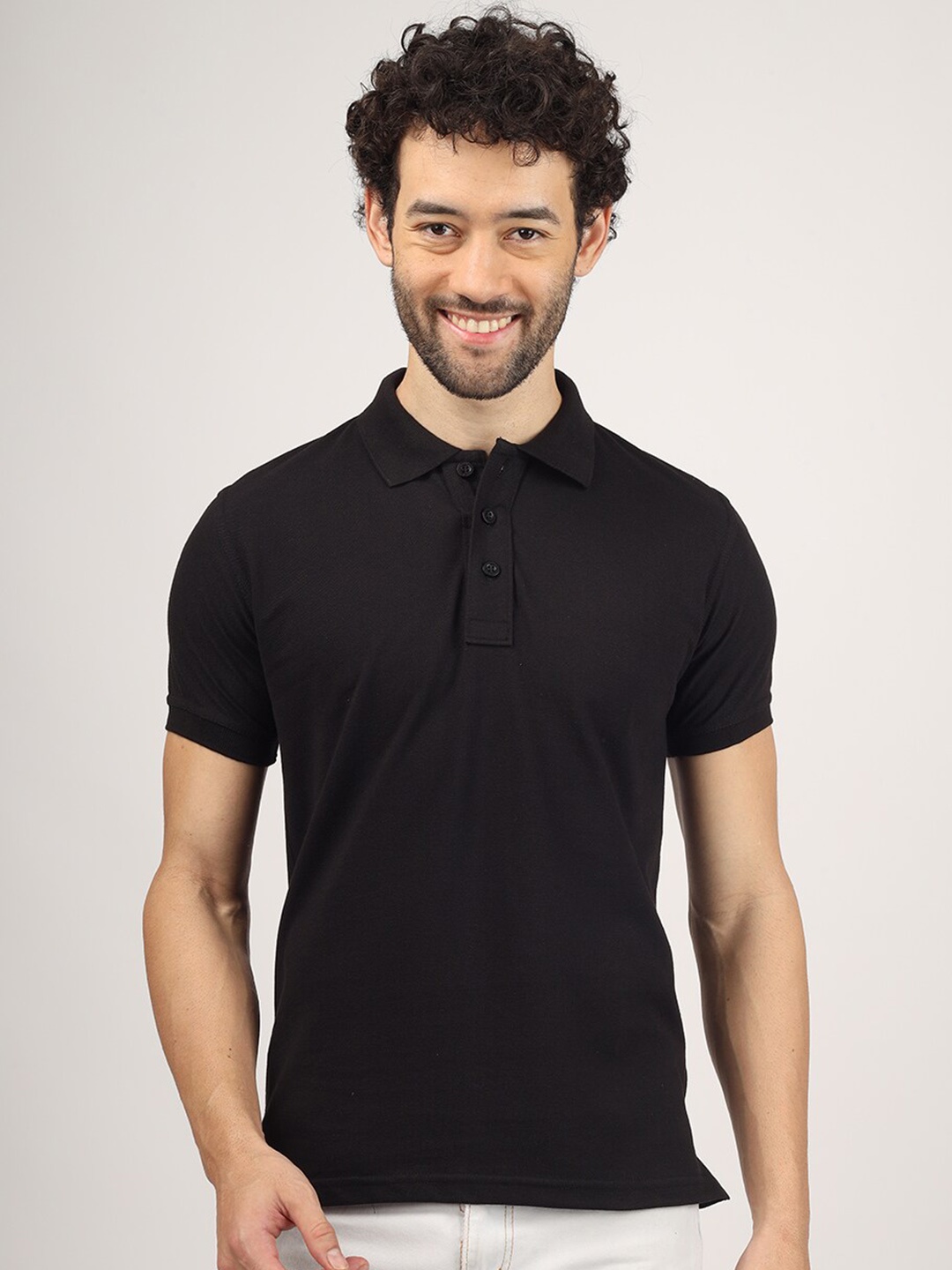 

Greylongg Polo Collar Casual Knitted T-shirt, Black