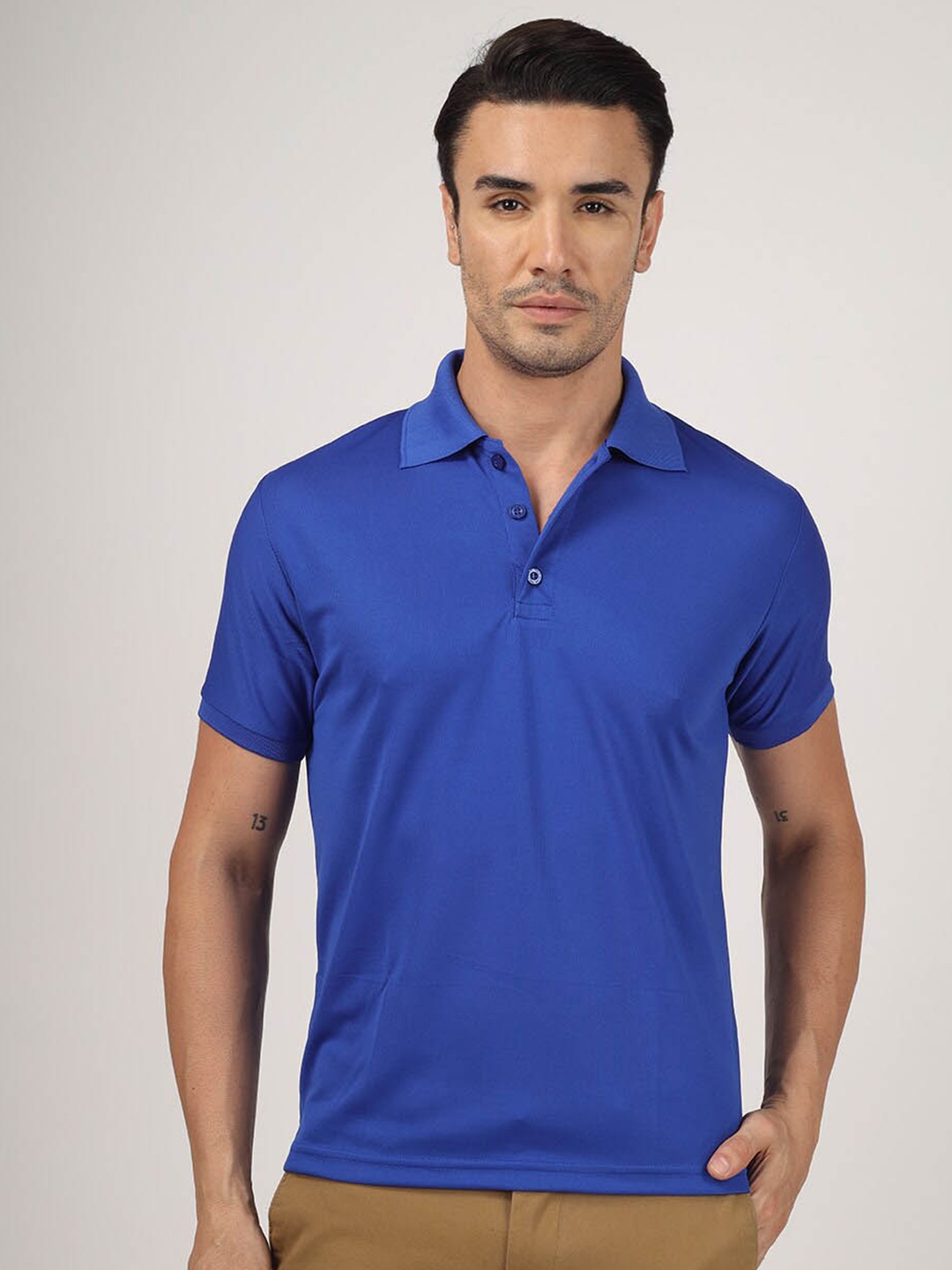 

Greylongg Polo Collar Casual Knitted T-shirt, Blue