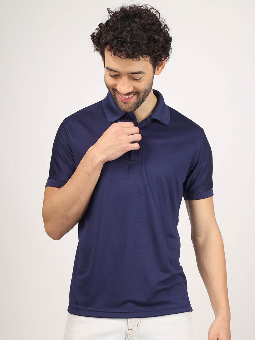 

Greylongg Polo Collar Casual Knitted T-shirt, Navy blue