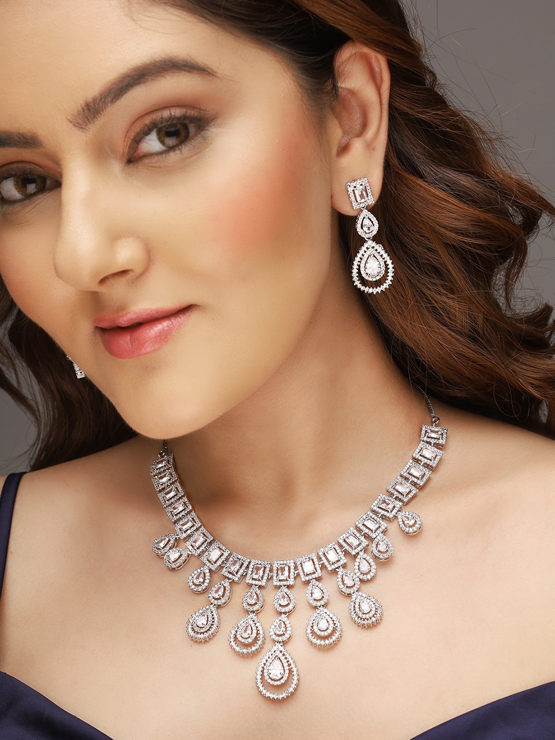 

AQUASTREET Silver-Plated AD Stone-Studded Handcrafted Jewellery Set