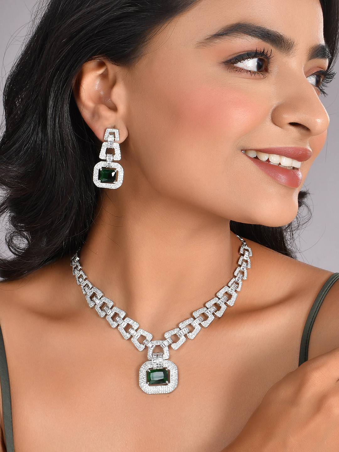

AQUASTREET Silver-Plated AD Stone-Studded Handcrafted Jewellery Set