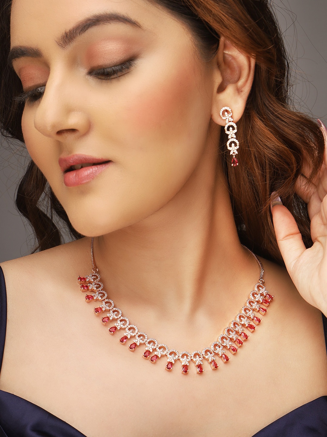 

AQUASTREET Rose Gold-Plated AD Stone Studded Handcrafted Jewellery Set