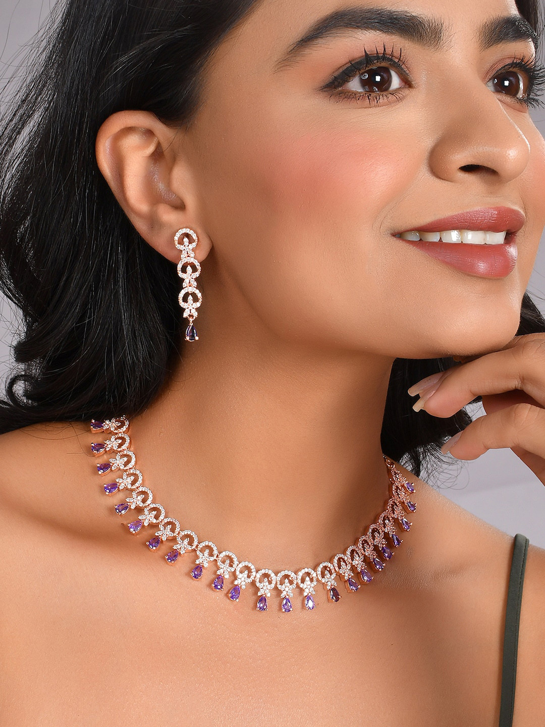 

AQUASTREET Rose Gold-Plated AD Stone Studded Handcrafted Jewellery Set